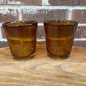 Amber Glasses Mid Century Handblown Lowball Tumblers Set of 2